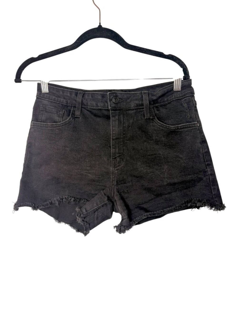 Just Black Denim Black High Rise Distressed Raw Hem Shorts 3 Inseam Size 29